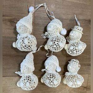 Vintage Starched Crochet Snowman Ornaments